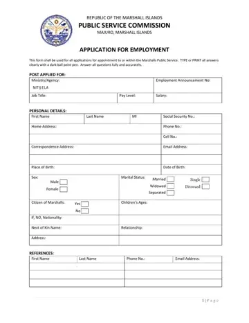 Republic Of The Marshall Islands Public Service Commission Form Preview