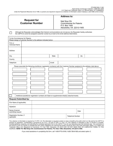 Request For Customer Number Form Preview