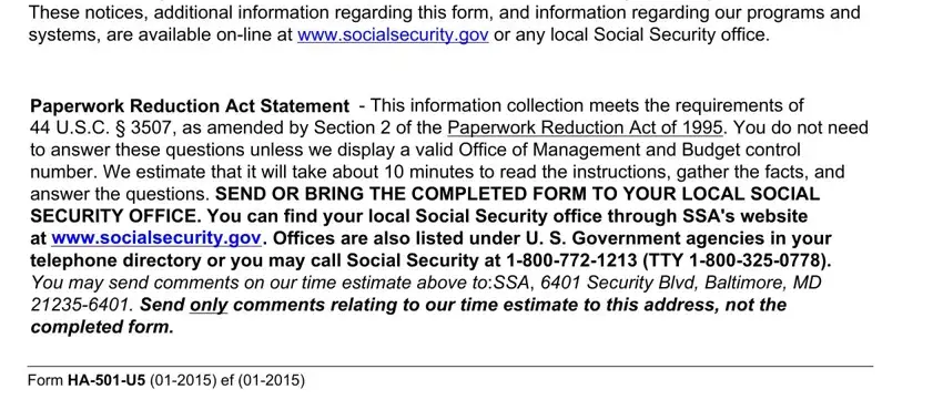 ssa form ha 501 u5 A complete list of routine uses, This information collection meets, wwwsocialsecuritygov, and Form HAU  ef fields to insert