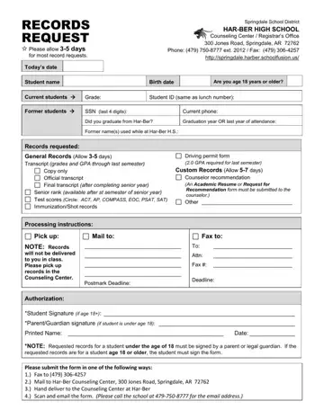 Request Form For School Records Preview