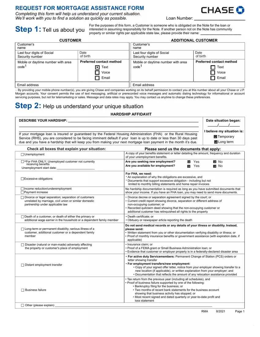 Request Mortgage Assistance Form first page preview