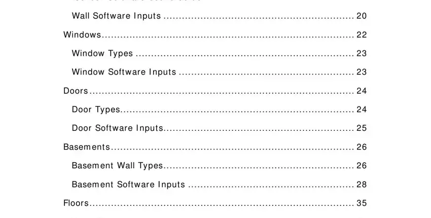 rescheck user manual REScheck Soft ware Users Guide, Wall Soft ware I nput s, Windows, Window Types, Window Soft ware I nput s, Doors, Door Types, Door Soft ware I nput s, Basem ent s, Basem ent Wall Types, Basem ent Soft ware I nput s, Floors, and Floor Types blanks to fill out