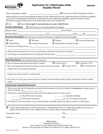 Resellers Permit Form Preview
