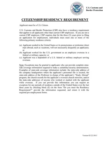 Residency Requirement Form Preview