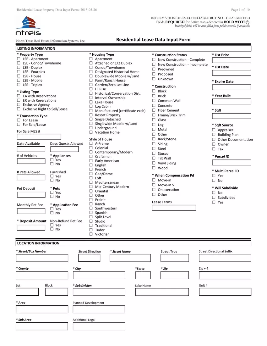 Residential Data Input Form first page preview