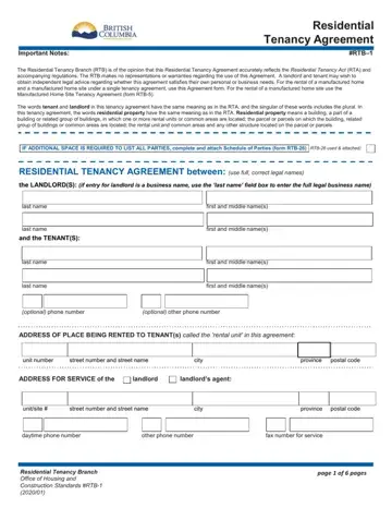 Residential Tenancy Agreement Rtb 1 Form Preview