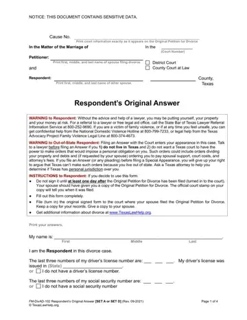 Respondent's Original Answer Form Preview