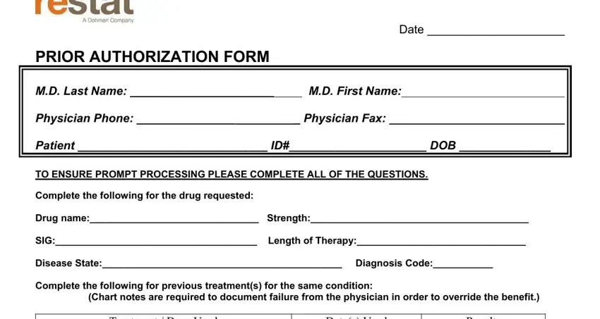 example of empty fields in restat insurance prior authorization