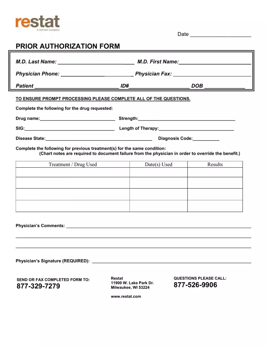 Restat Prior Authorization Form first page preview