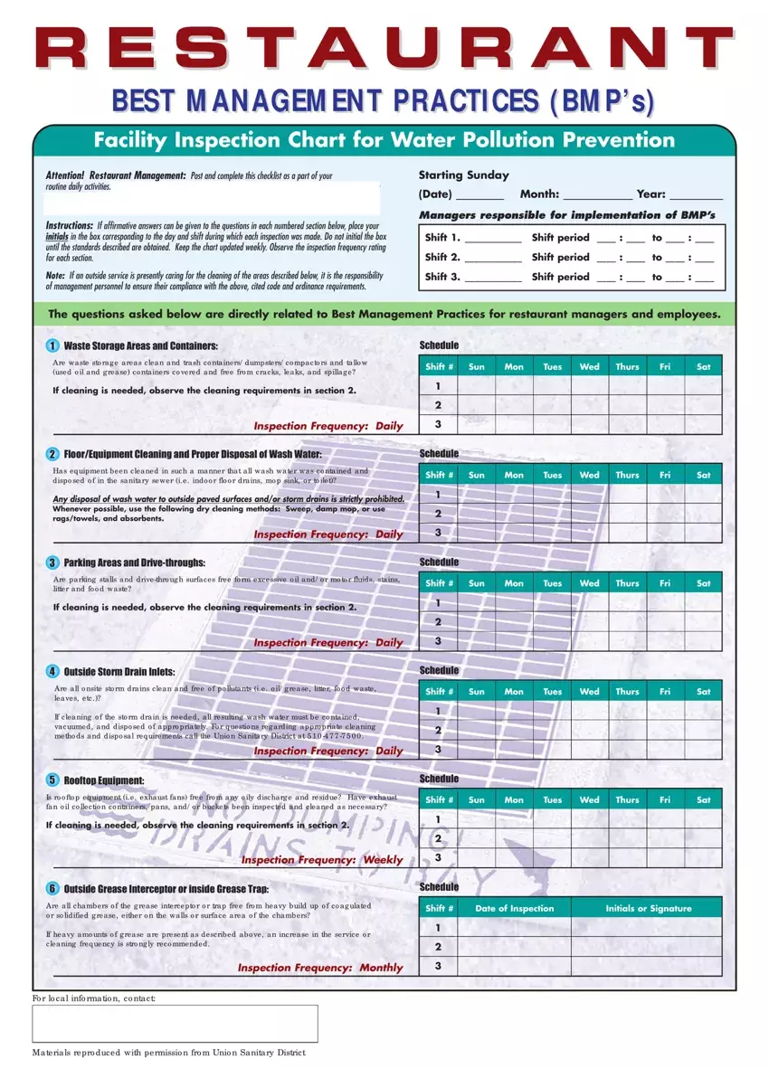 Restaurant Cleaning Inspection Checklist first page preview