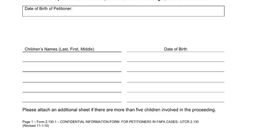 childrens DateofBirthofPetitioner, ChildrensNamesLastFirstMiddle, and DateofBirth blanks to insert