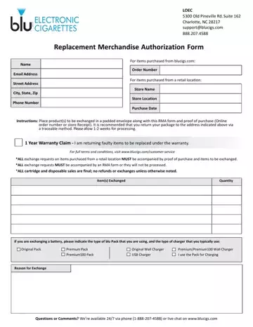 Return Authorization Form Preview