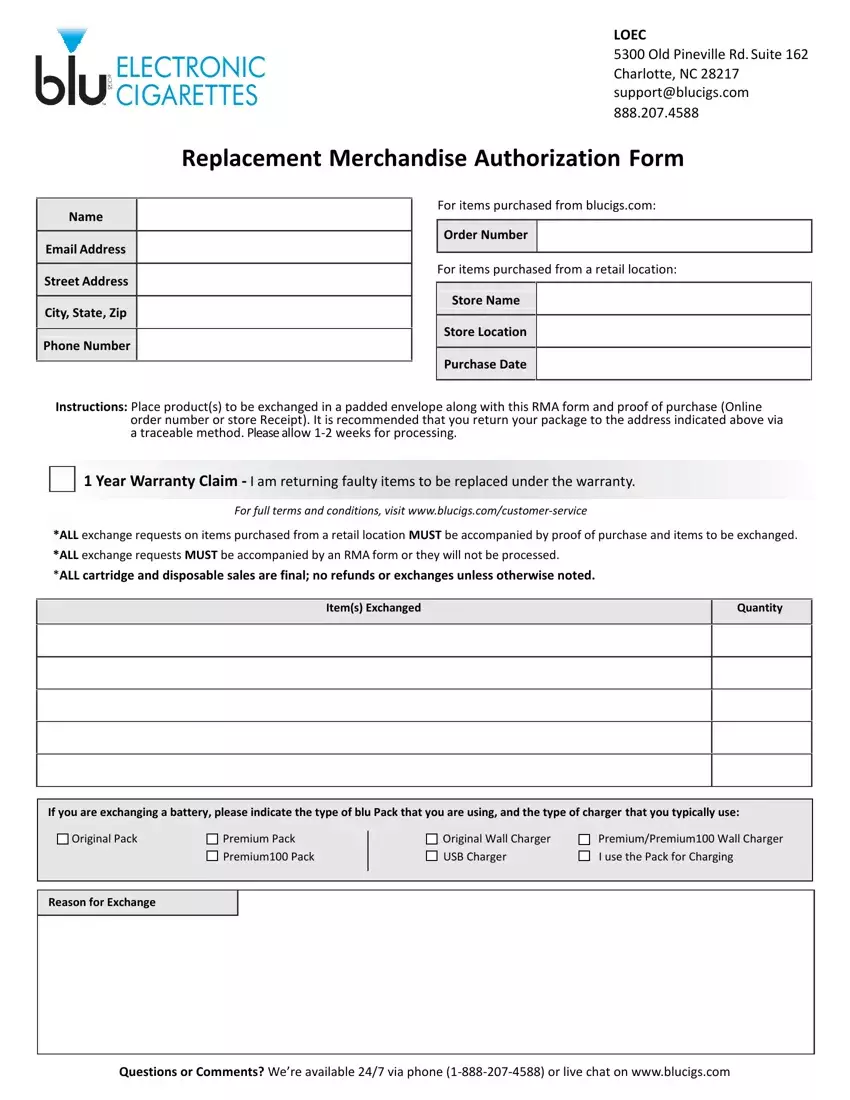 Return Authorization Form first page preview