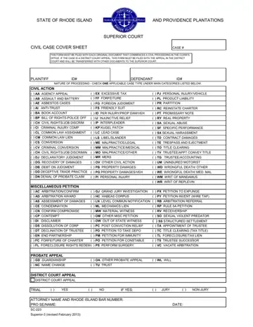 Rhode Island Civil Case Cover Sheet Form Preview