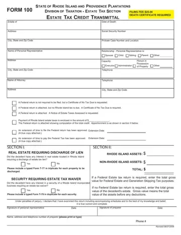 Rhode Island Form 100 Preview