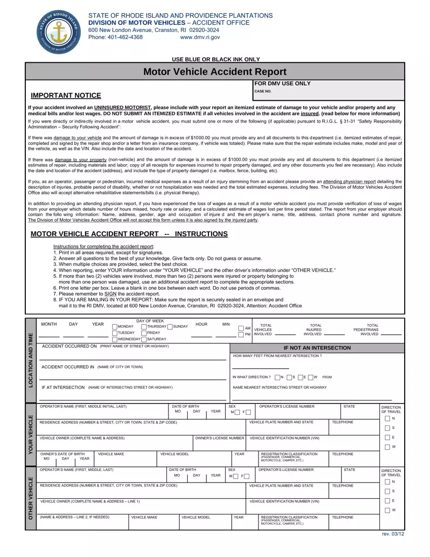Ri Accident Report Form first page preview