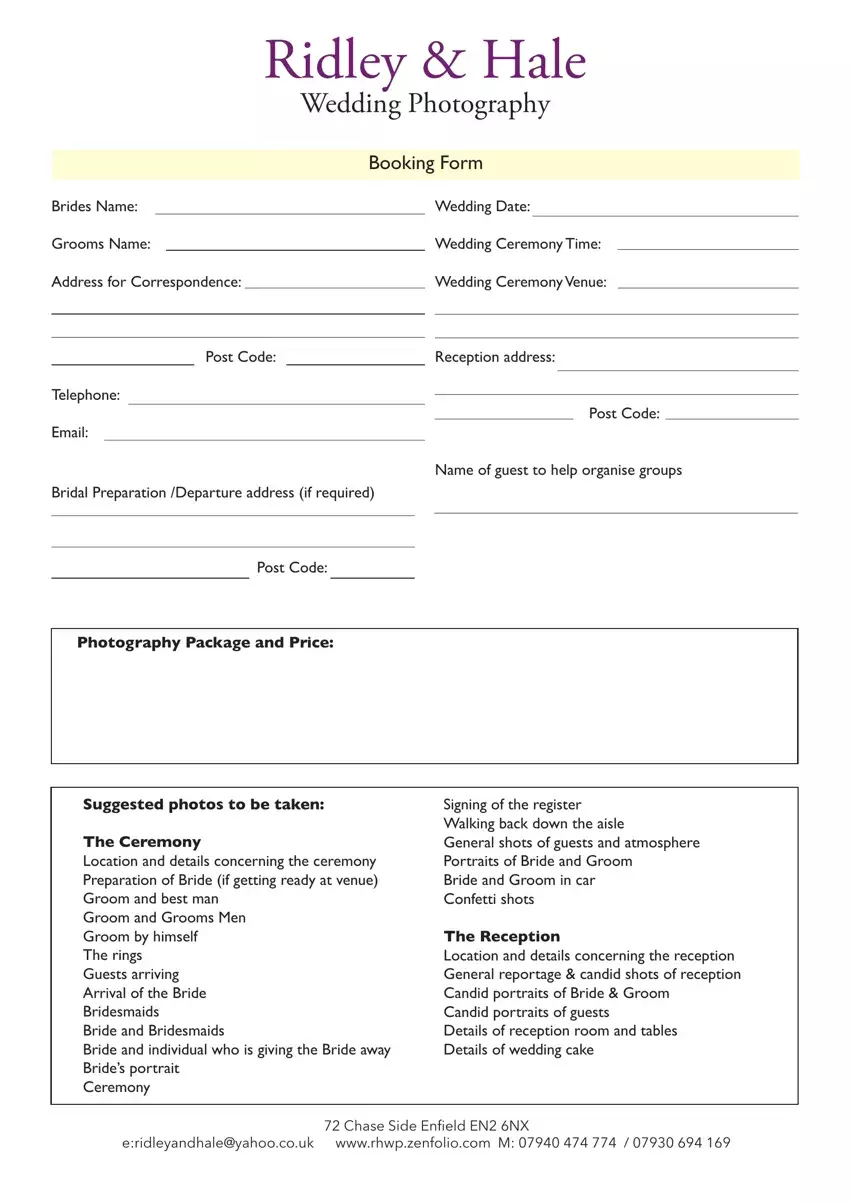 Ridley And Hale Booking Form first page preview