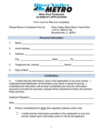 River Valley Metro Eligibility Application Form Preview