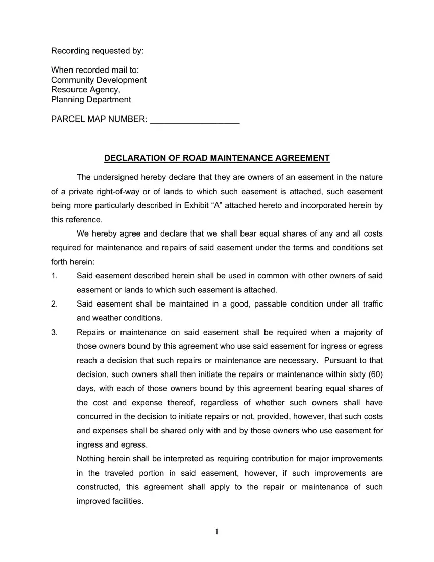 Road Maintenance Agreement Form first page preview