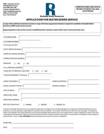 Rockdale Water Resources Application Form Preview