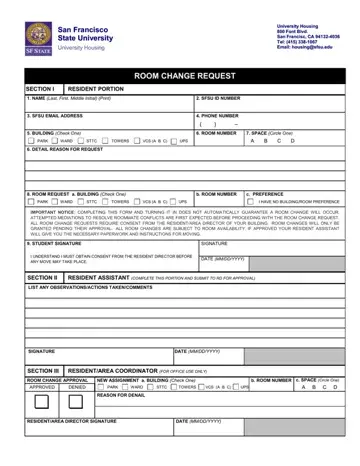 Room Change Request Form SF State University Preview