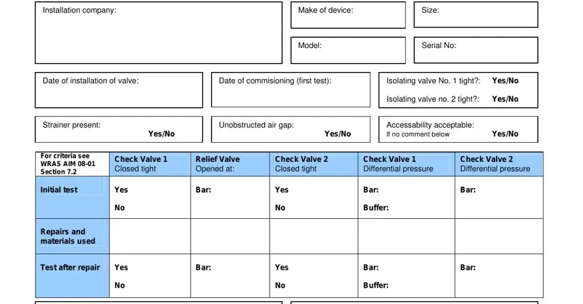 Filling in rpz test sheet complete part 2