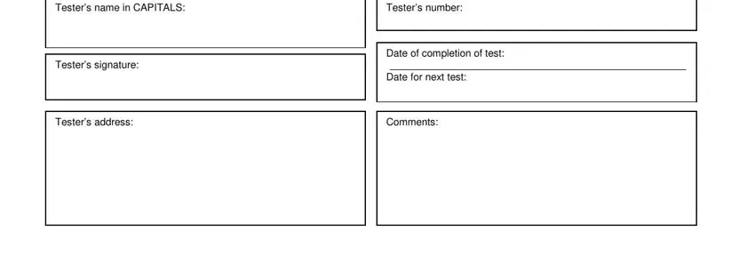 rpz test sheet complete Testers name in CAPITALS, Testers number, Testers signature, Date of completion of test, Date for next test, Testers address, and Comments blanks to fill out