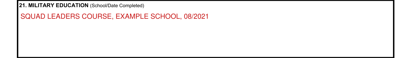 NAVMC 10476 example filled out, 21. Military Education