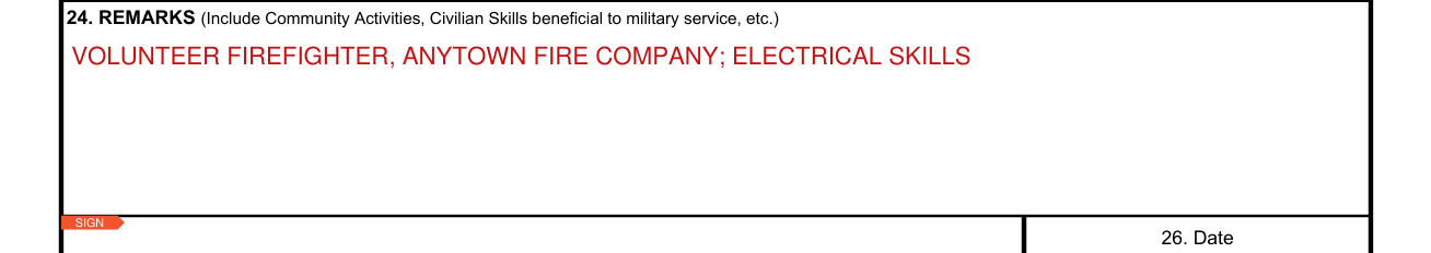NAVMC 10476 example filled out, 24. Remarks