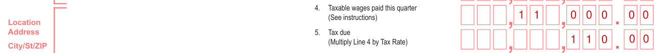 Form RT-6 example filled out, line 5, Tax due