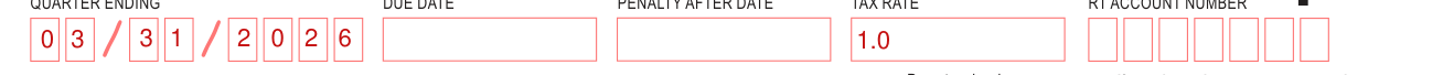 Form RT-6 example filled out, the pre-printed information and the account number