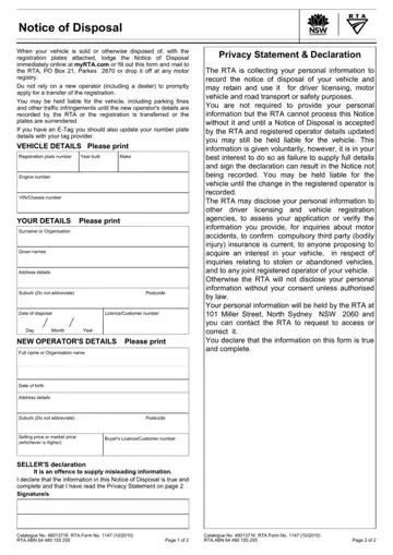 RTA Notice Of Disposal Form Preview