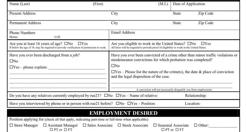 entering details in rue 21 job application form online stage 1