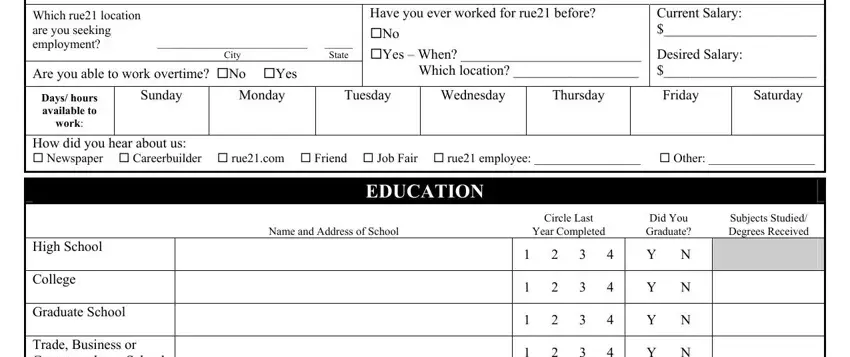 Filling in rue 21 job application form online step 2