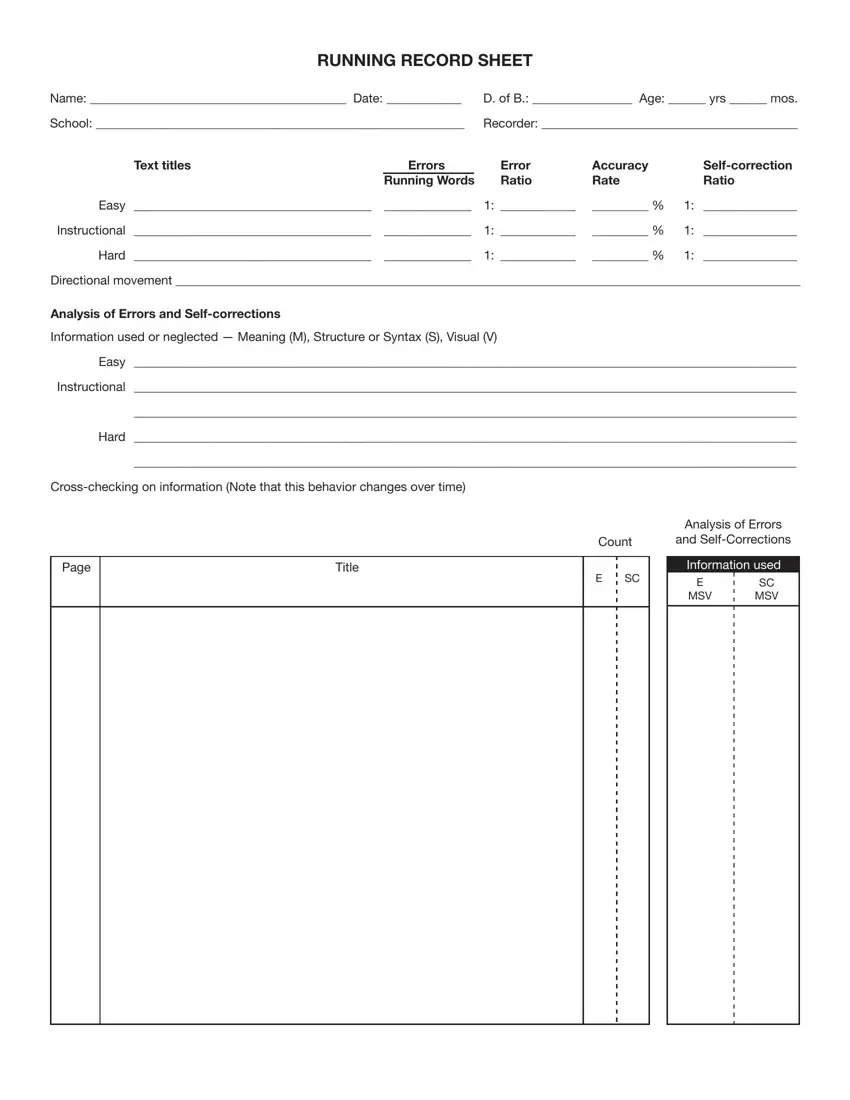 Blank Printable Running Records Blank Printable Running Records