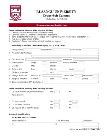 Rusangu University Online Application Form Preview