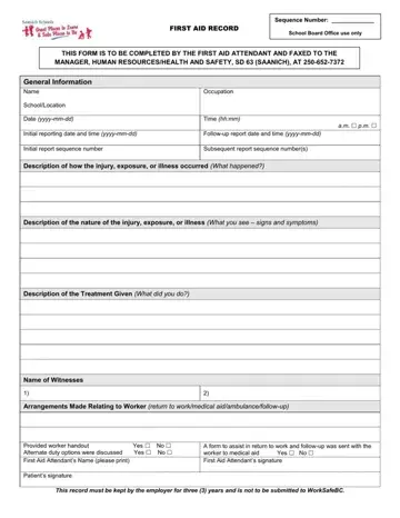 Saanich School First Aid Record Form Preview