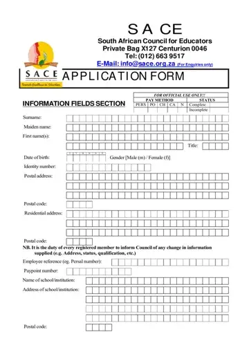 Sace Application Form Preview