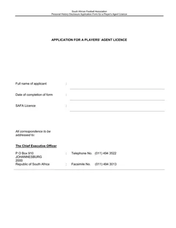 Safa Player Agent Application Form Preview