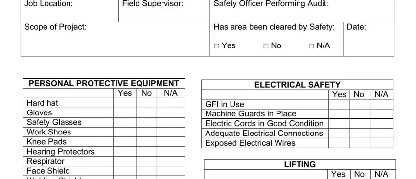 Safety Construction Audit Form spaces to complete