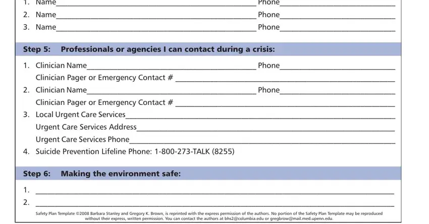 step 2 to entering details in suicide safety plan template