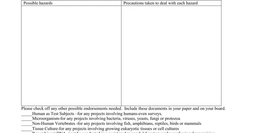 entering details in Safety Sheet Science Fair part 1