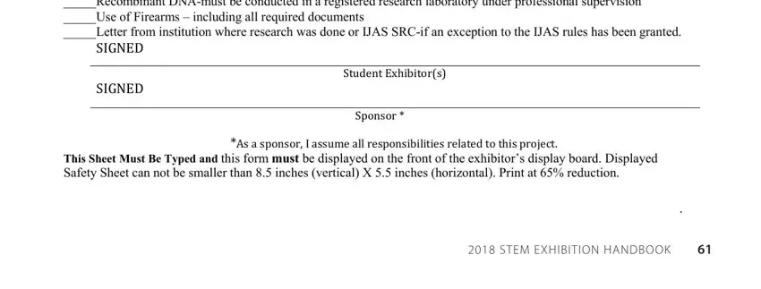 Safety Sheet Science Fair Please check off any other, SIGNED, SIGNED, Student Exhibitors, Sponsor, This Sheet Must Be Typed and this, As a sponsor I assume all, and STEM EXHIBITION HANDBOOK blanks to fill out