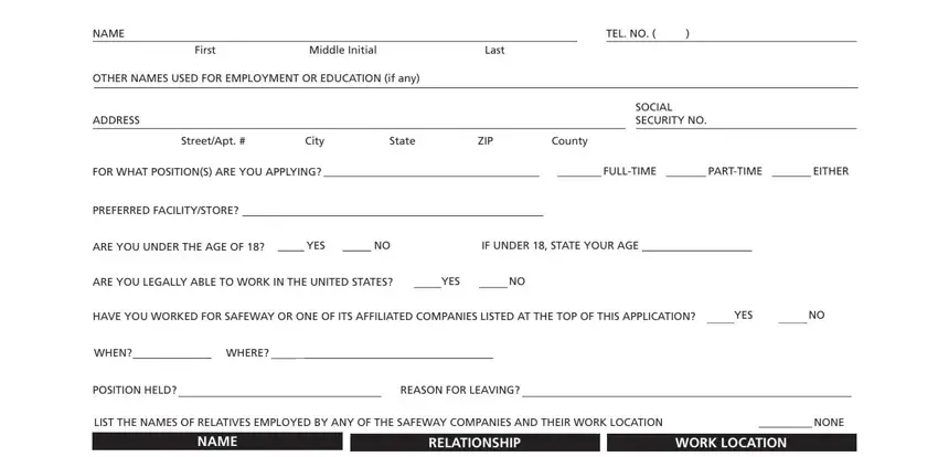 portion of blanks in safeway job application