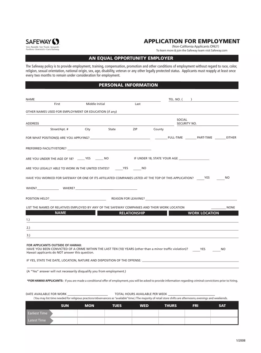 Safeway Job Application ≡ Fill Out Printable Pdf Forms Online 1492