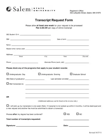 Salem Transcript Request Form Preview