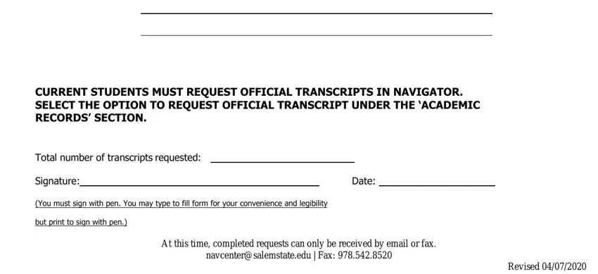 step 2 to filling out salem state university transcript request