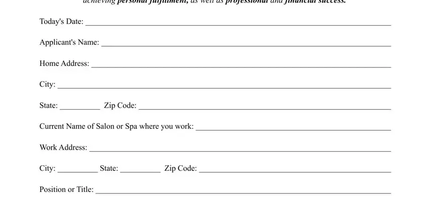 hair salon job application form fields to fill out