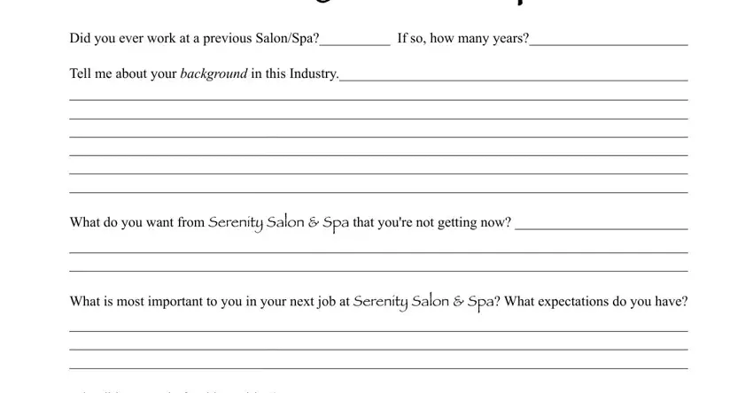 Completing hair salon job application form step 3