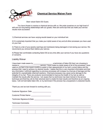 Salon Chemical Waiver Form Preview